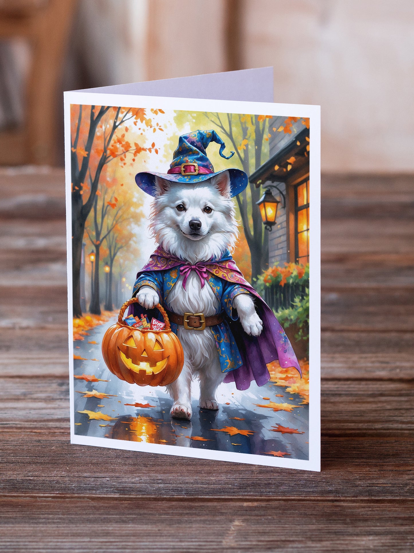 American Eskimo Halloween Trick or Treat Greeting Cards Pack of 8