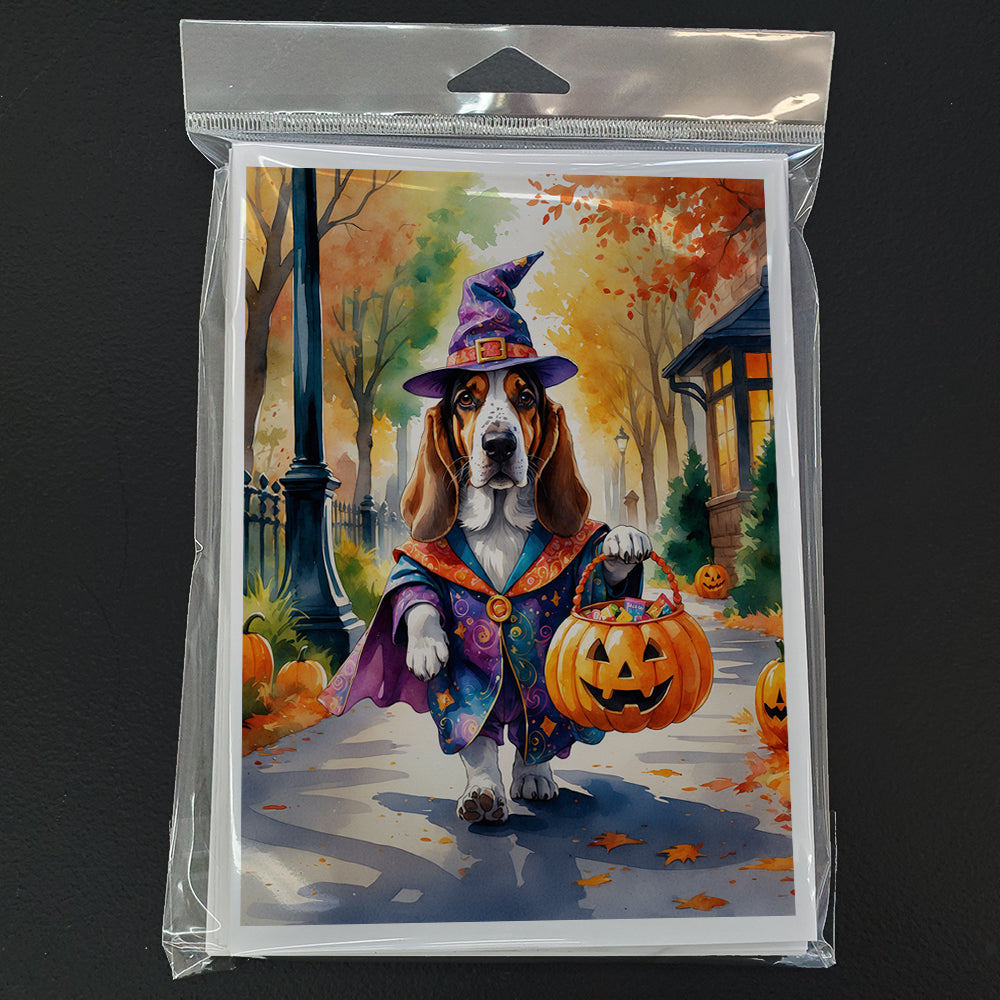 Basset Hound Halloween Trick or Treat Greeting Cards Pack of 8