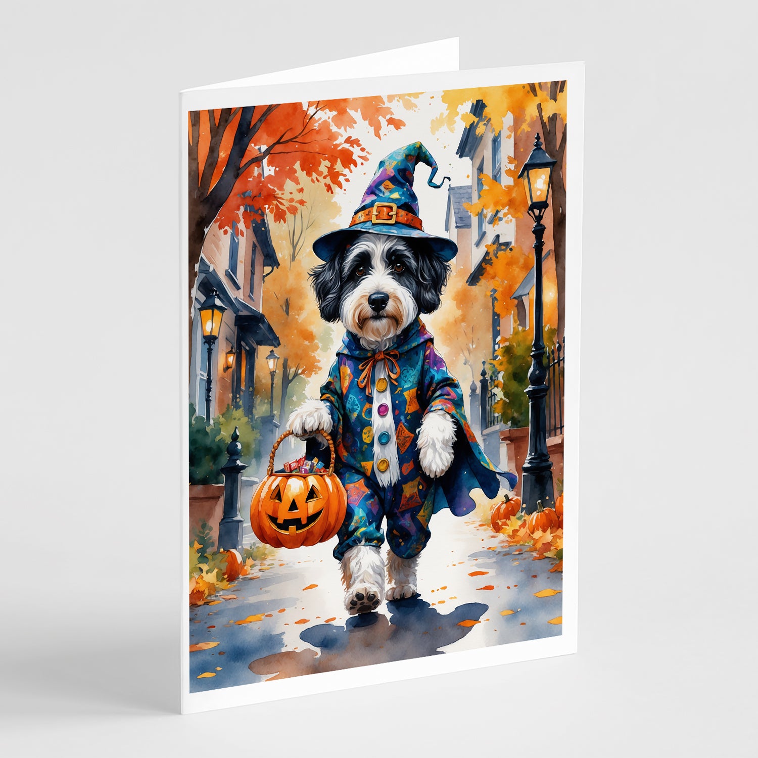 Buy this Bernedoodle Halloween Trick or Treat Greeting Cards Pack of 8