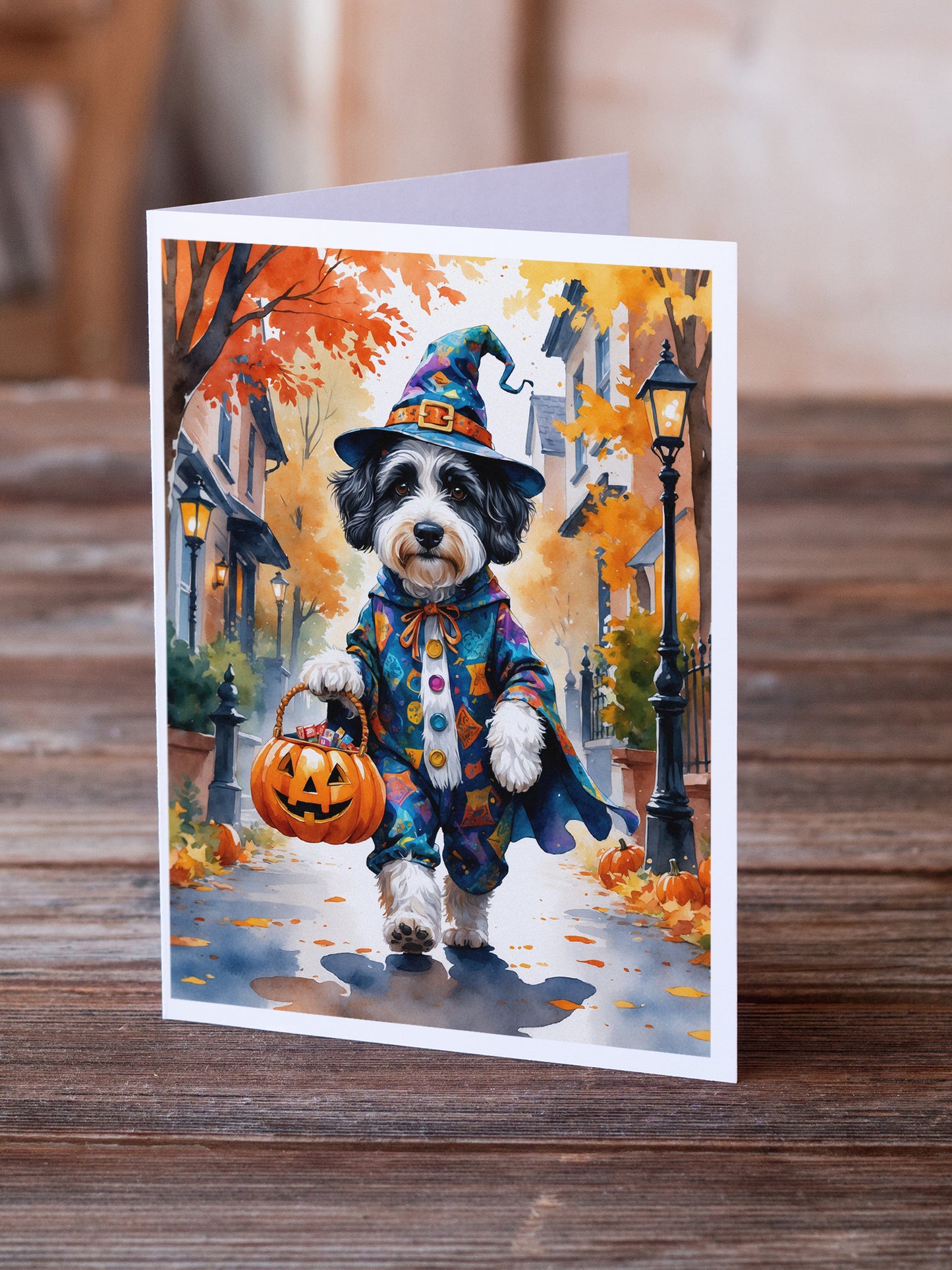 Bernedoodle Halloween Trick or Treat Greeting Cards Pack of 8