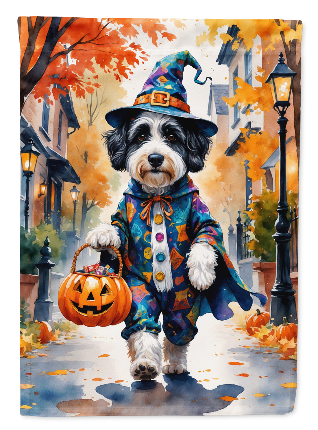 Buy this Bernedoodle Halloween Trick or Treat Garden Flag