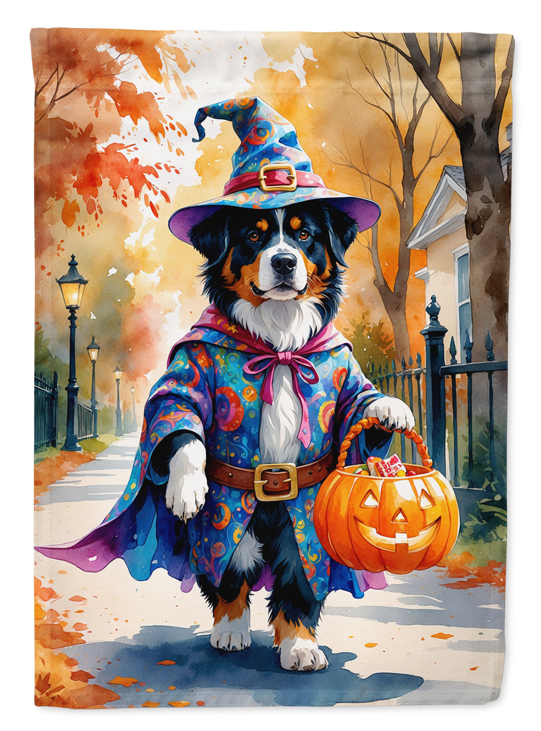 Buy this Bernese Mountain Dog Halloween Trick or Treat House Flag