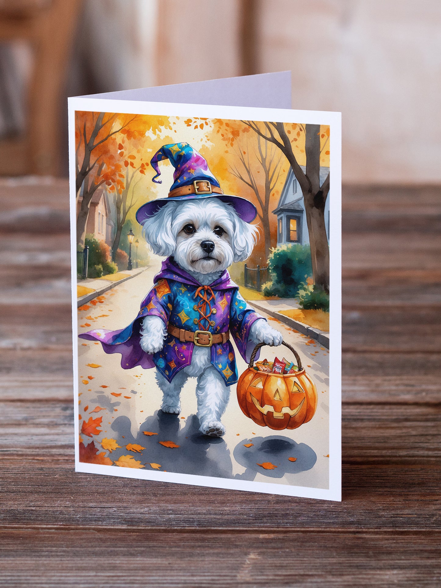 Bichon Frise Halloween Trick or Treat Greeting Cards Pack of 8
