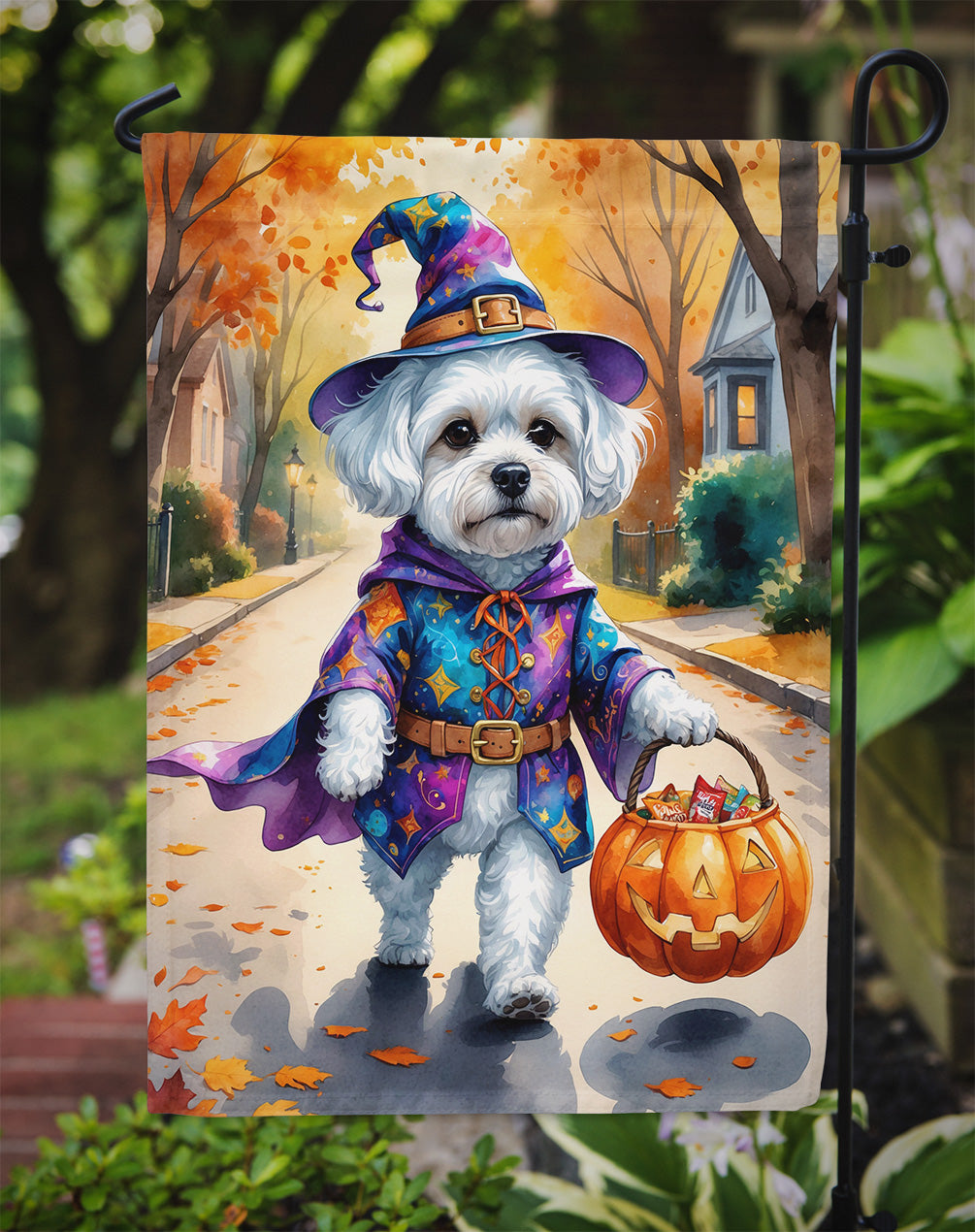 Bichon Frise Halloween Trick or Treat Garden Flag