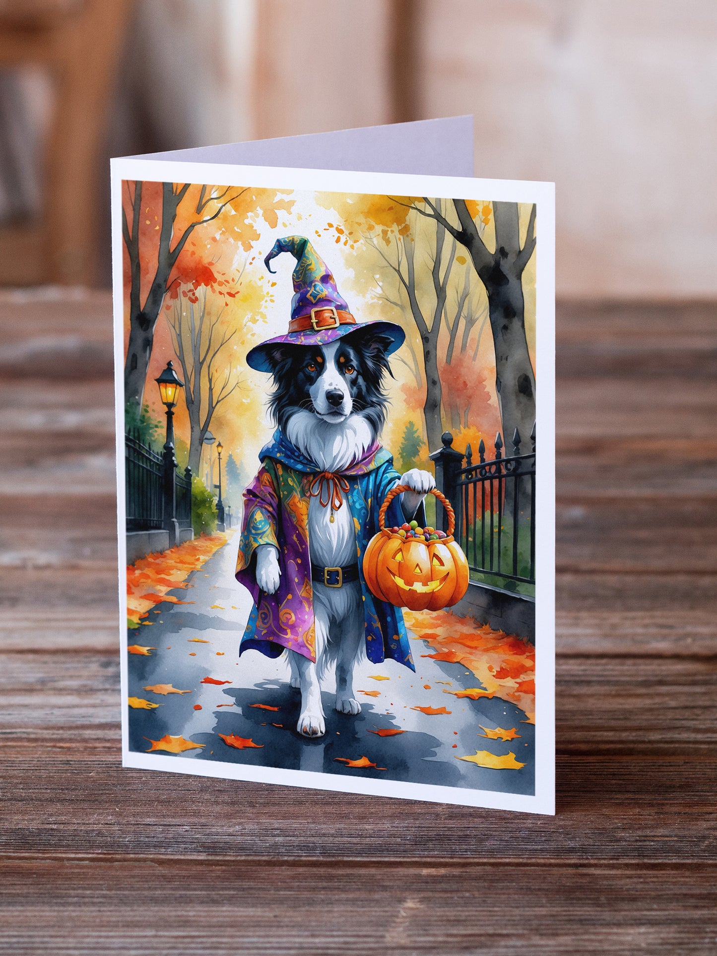 Border Collie Halloween Trick or Treat Greeting Cards Pack of 8