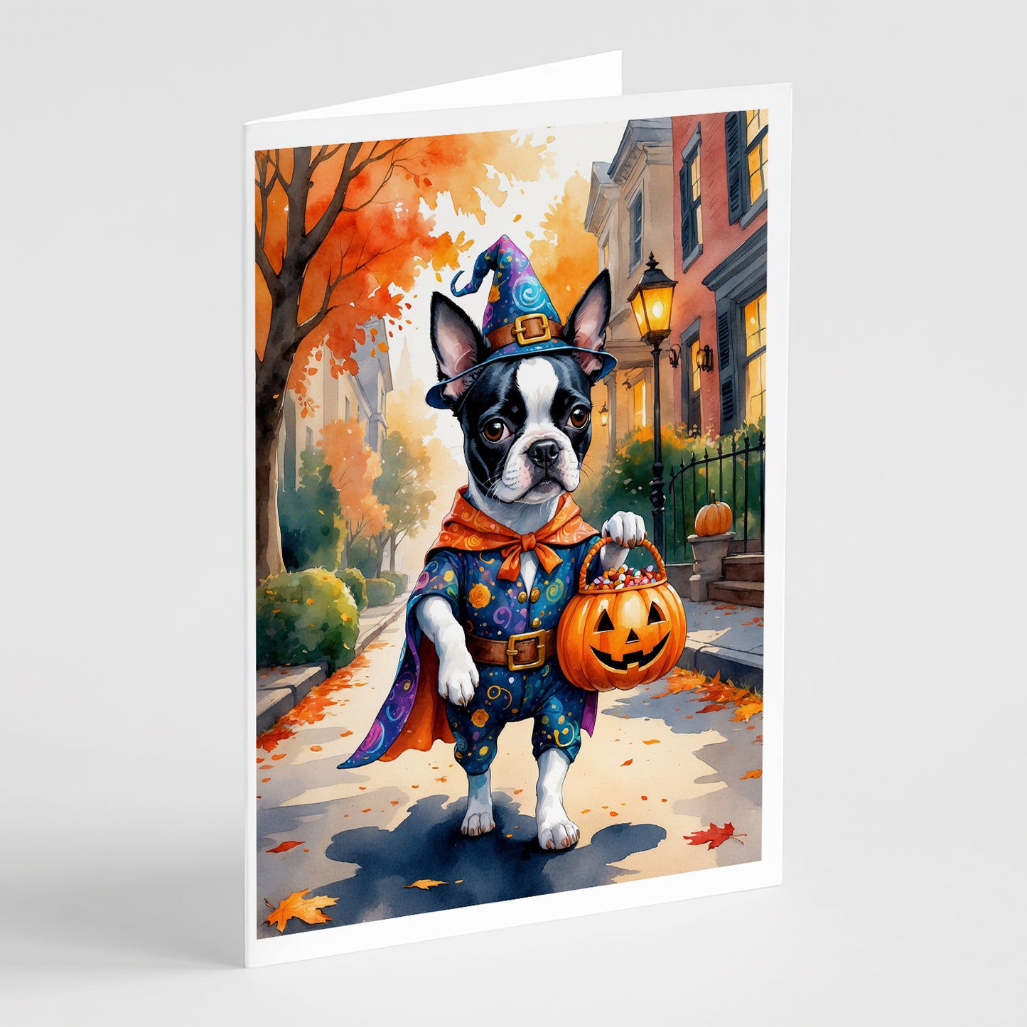 Buy this Boston Terrier Halloween Trick or Treat Greeting Cards Pack of 8
