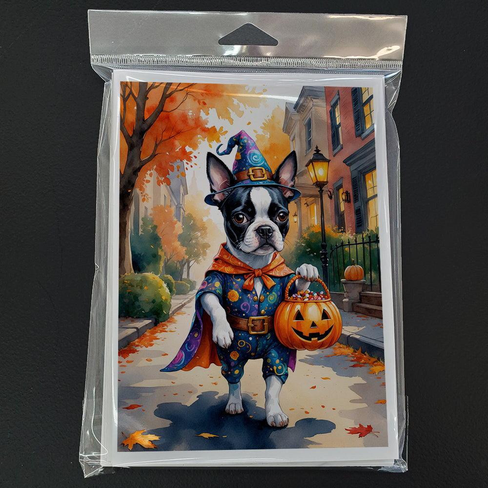Boston Terrier Halloween Trick or Treat Greeting Cards Pack of 8