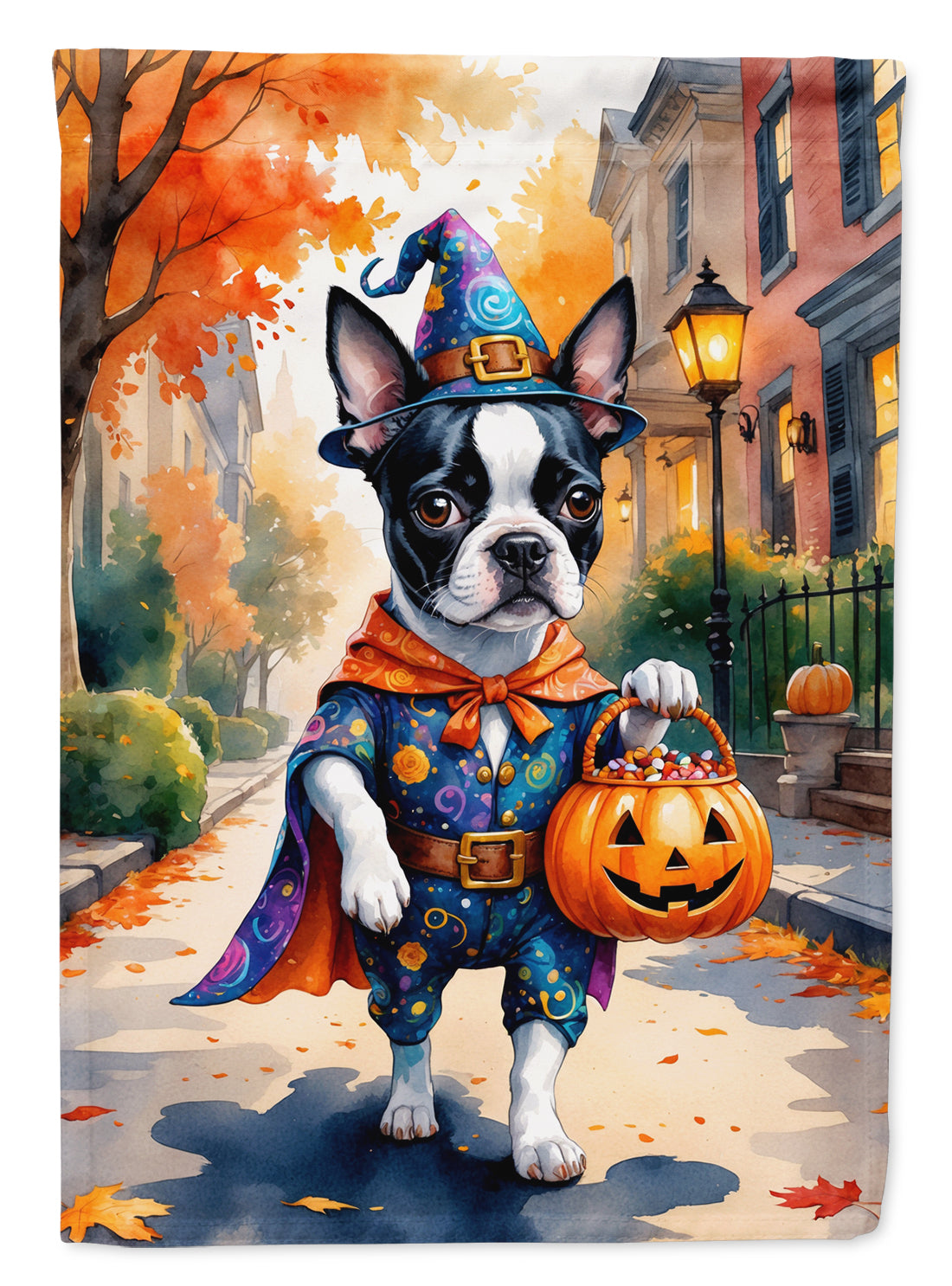 Buy this Boston Terrier Halloween Trick or Treat Garden Flag
