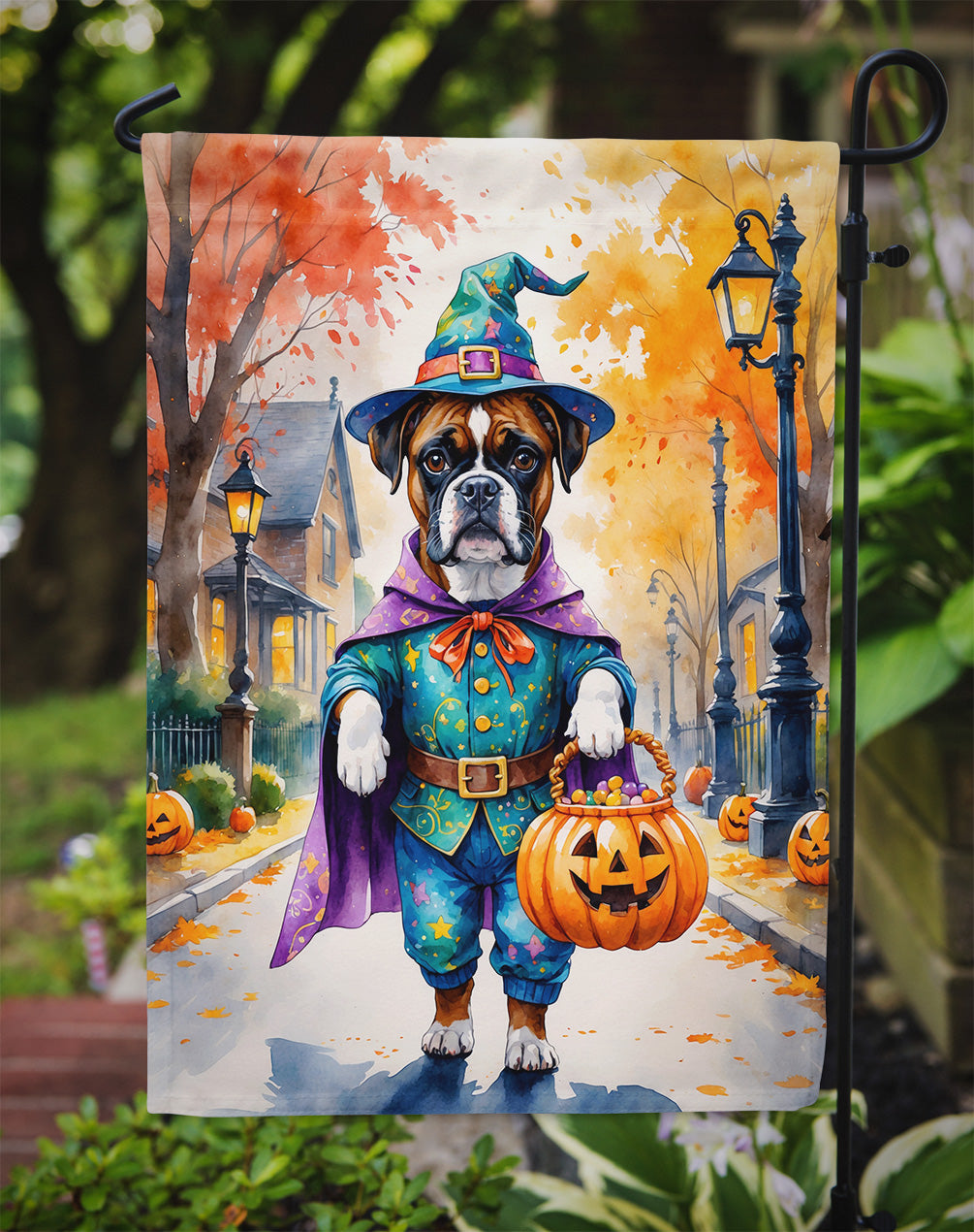 Boxer Halloween Trick or Treat Garden Flag