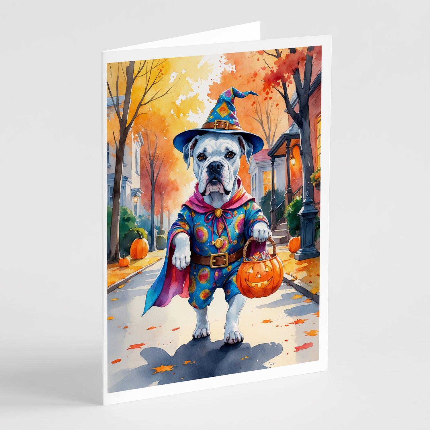 Buy this White Boxer Halloween Trick or Treat Greeting Cards Pack of 8