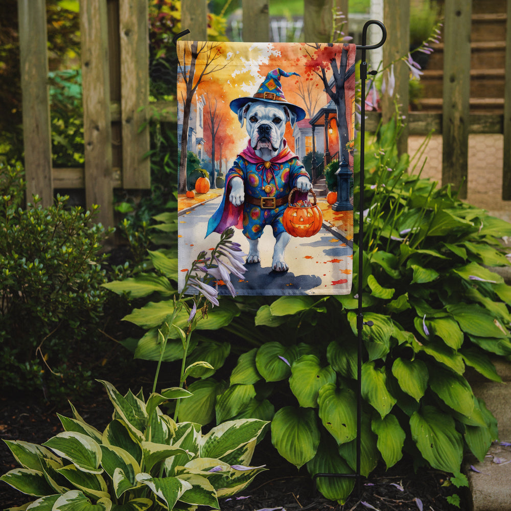White Boxer Halloween Trick or Treat Garden Flag