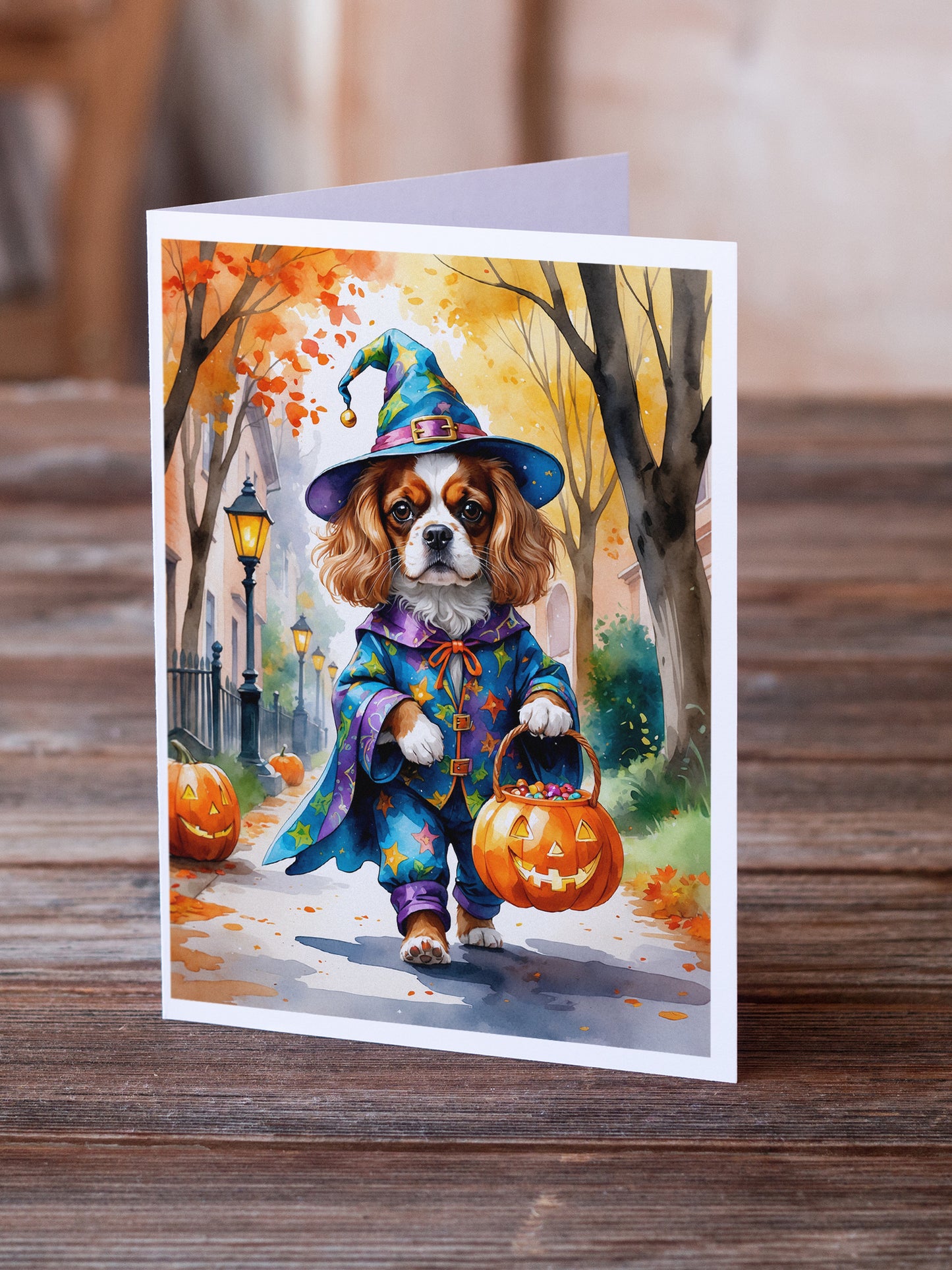 Cavalier Spaniel Halloween Trick or Treat Greeting Cards Pack of 8