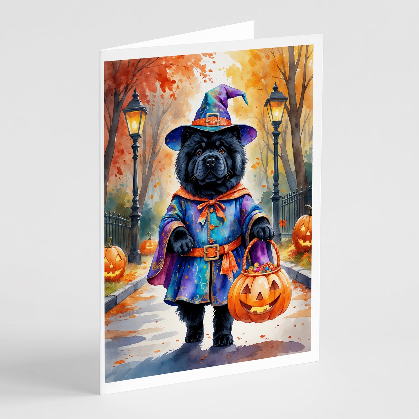 Buy this Black Chow Chow Halloween Trick or Treat Greeting Cards Pack of 8