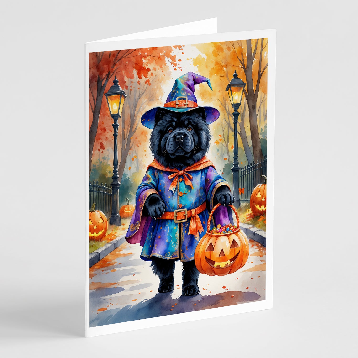 Buy this Black Chow Chow Halloween Trick or Treat Greeting Cards Pack of 8