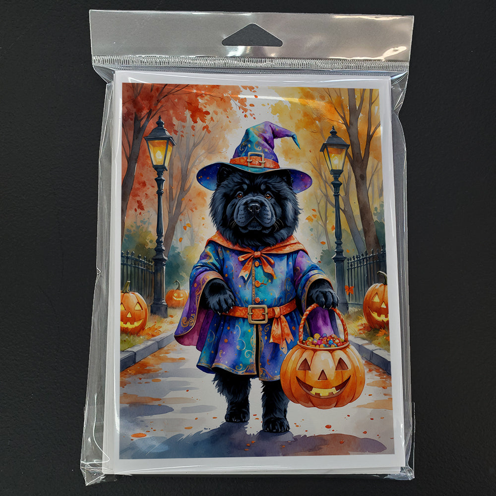 Black Chow Chow Halloween Trick or Treat Greeting Cards Pack of 8
