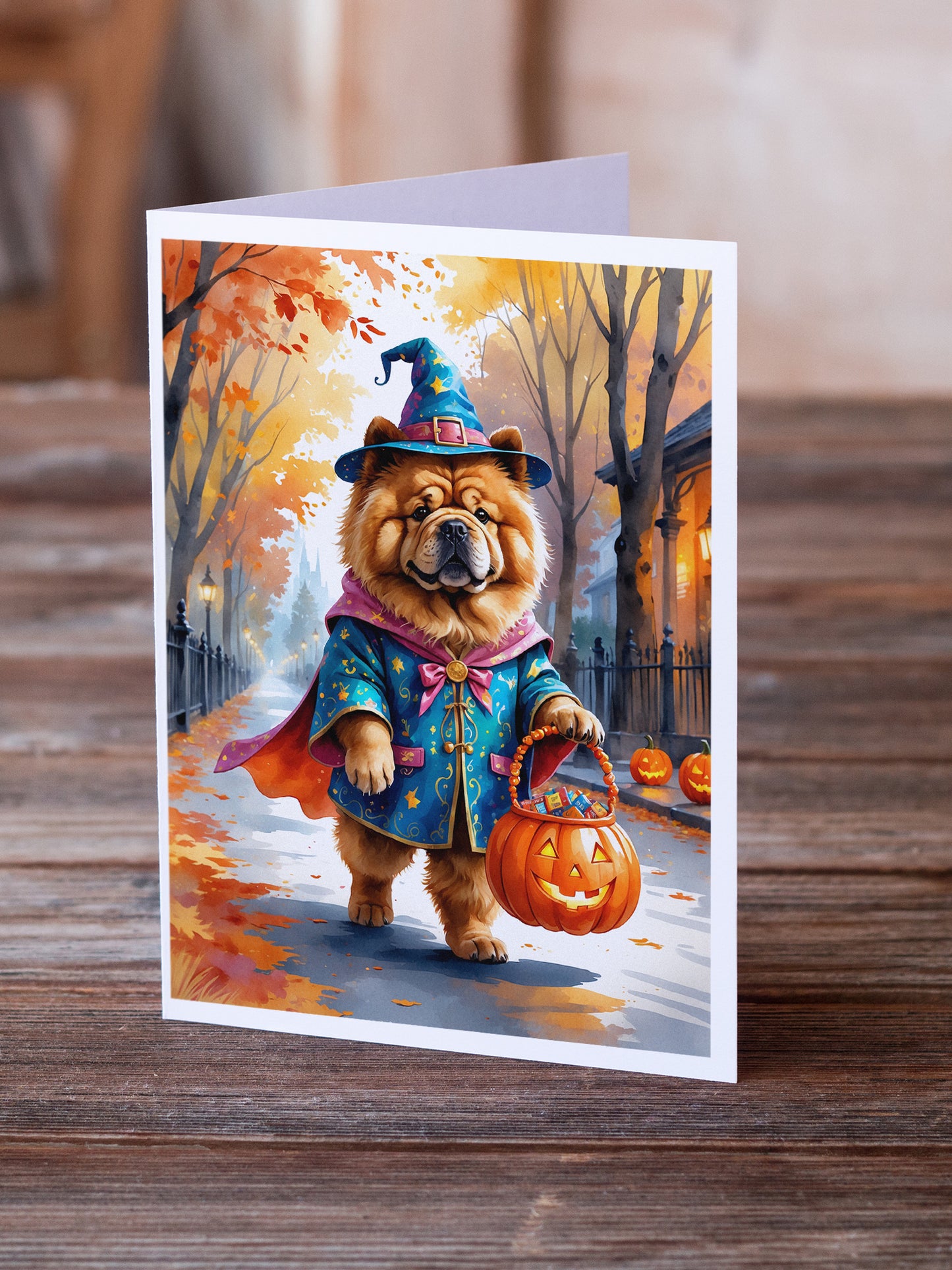 Chow Chow Halloween Trick or Treat Greeting Cards Pack of 8