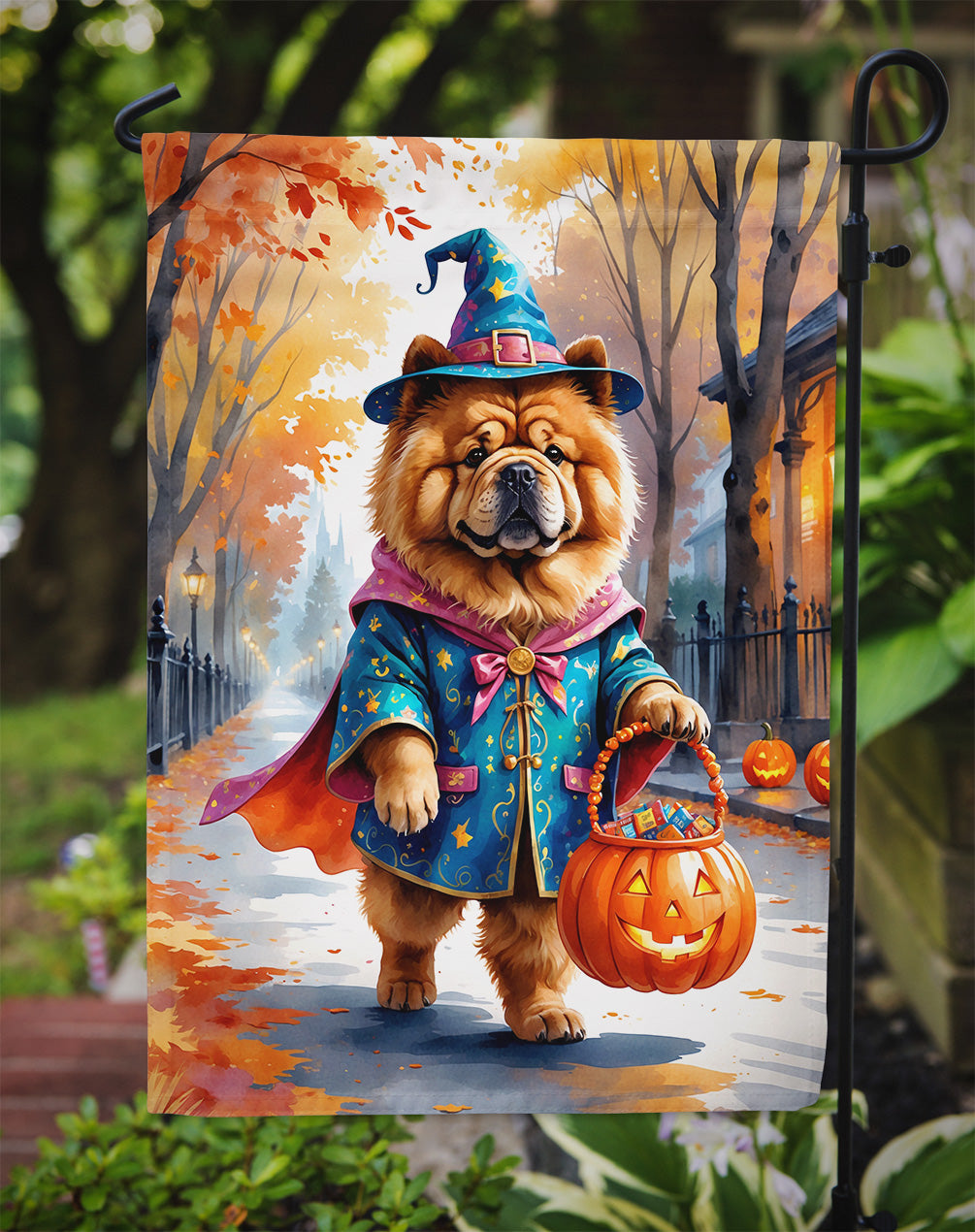 Chow Chow Halloween Trick or Treat Garden Flag