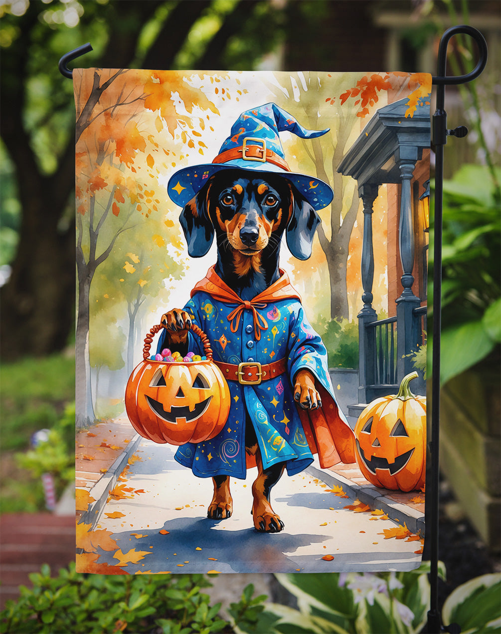 Dachshund Halloween Trick or Treat Garden Flag