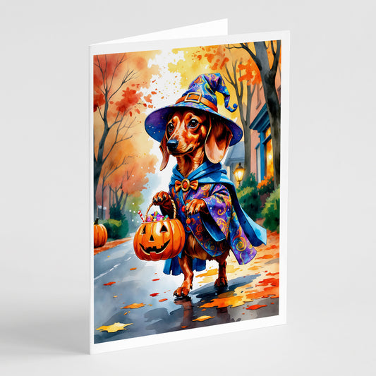 Buy this Red Dachshund Halloween Trick or Treat Greeting Cards Pack of 8