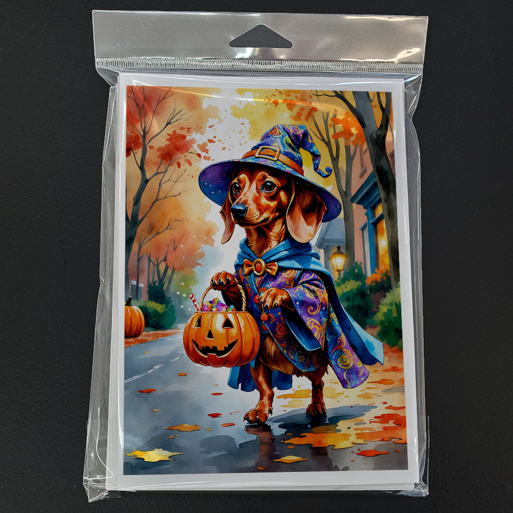 Red Dachshund Halloween Trick or Treat Greeting Cards Pack of 8