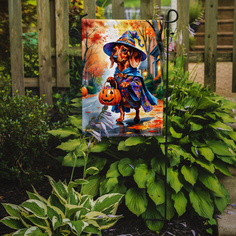 Red Dachshund Halloween Trick or Treat Garden Flag