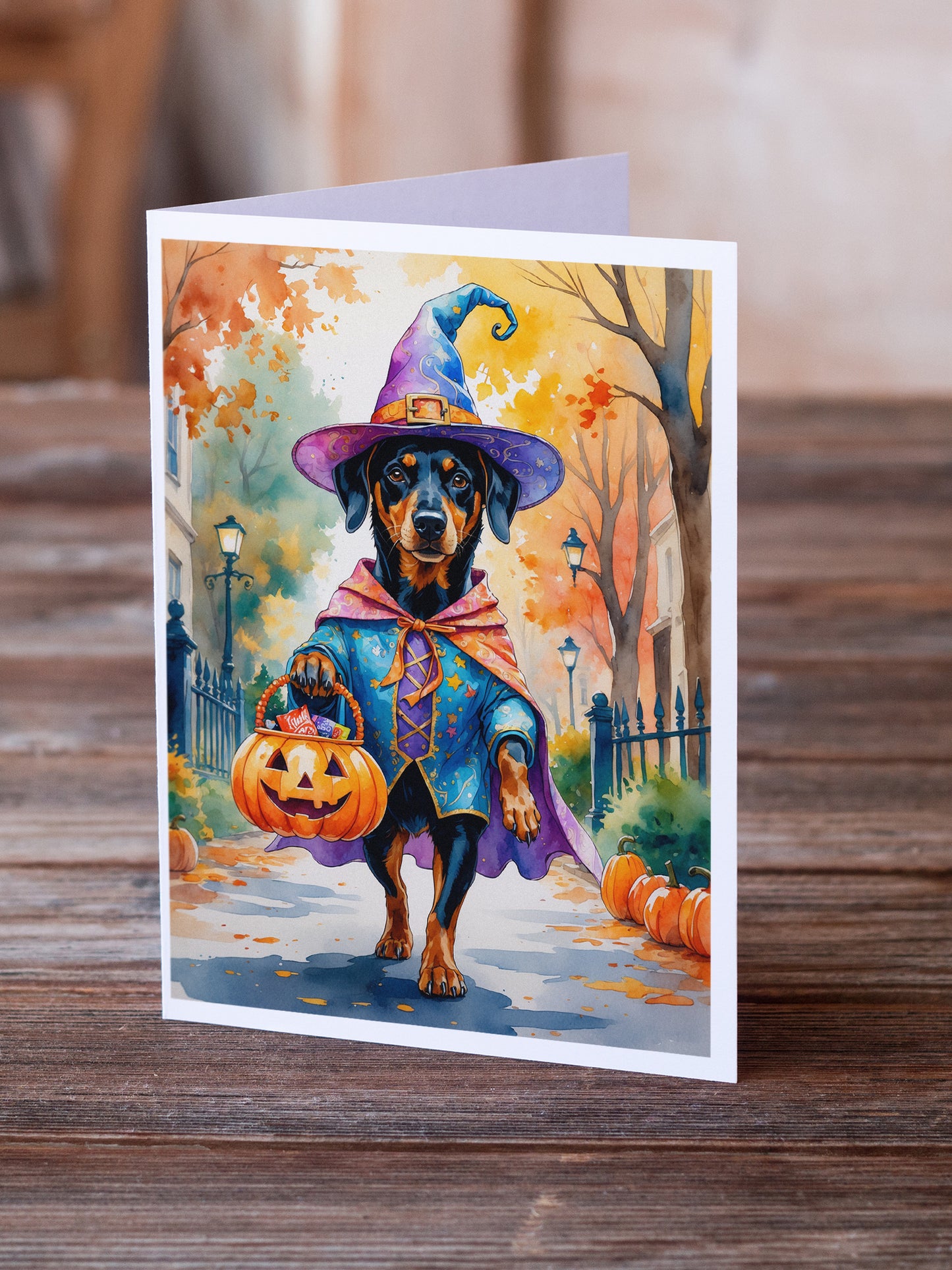 Doberman Pinscher Halloween Trick or Treat Greeting Cards Pack of 8