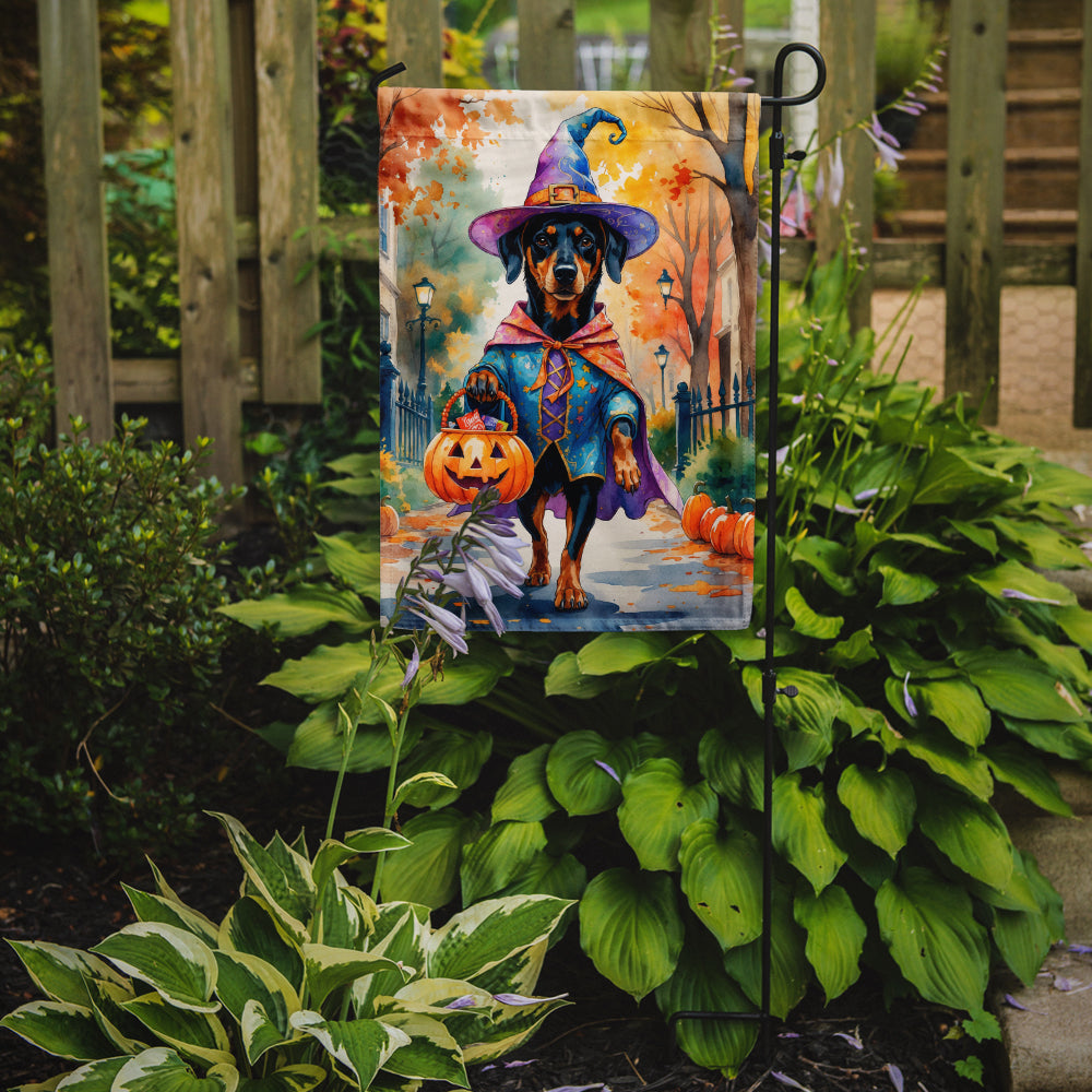 Doberman Pinscher Halloween Trick or Treat Garden Flag