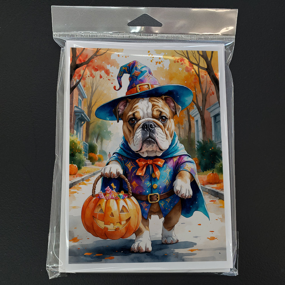 English Bulldog Halloween Trick or Treat Greeting Cards Pack of 8
