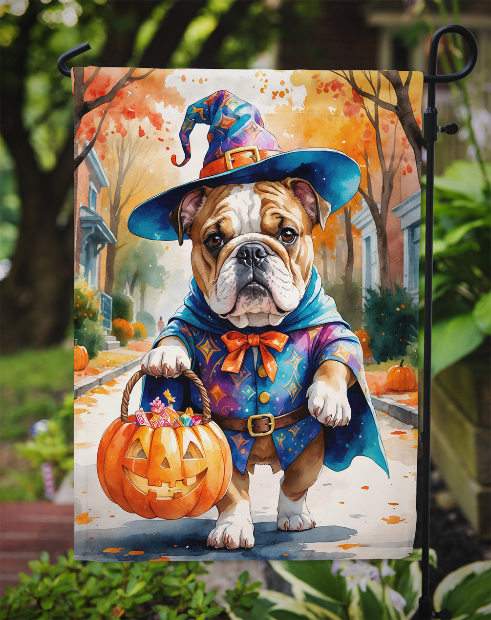 English Bulldog Halloween Trick or Treat Garden Flag