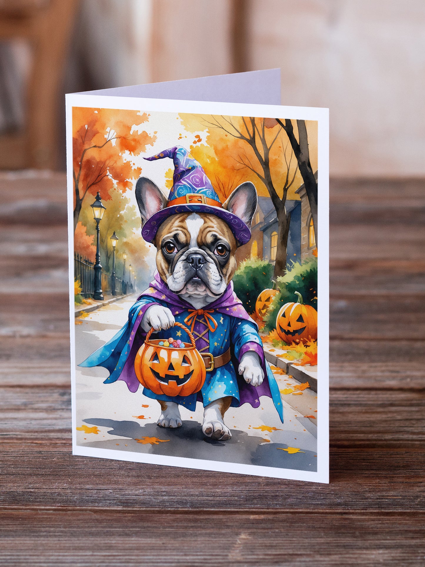 French Bulldog Halloween Trick or Treat Greeting Cards Pack of 8