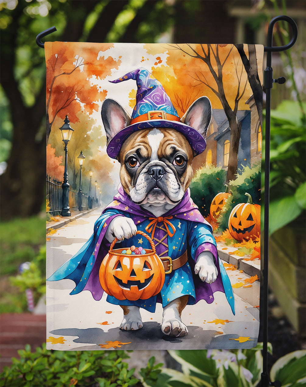 French Bulldog Halloween Trick or Treat Garden Flag