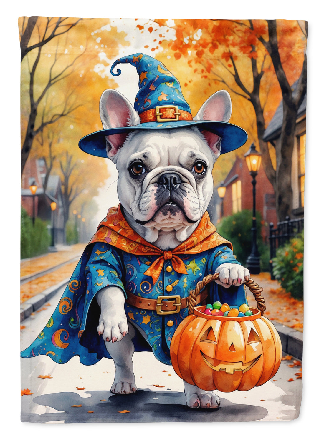 Buy this White French Bulldog Halloween Trick or Treat House Flag