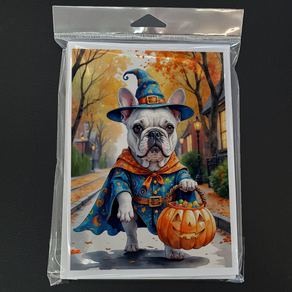 White French Bulldog Halloween Trick or Treat Greeting Cards Pack of 8
