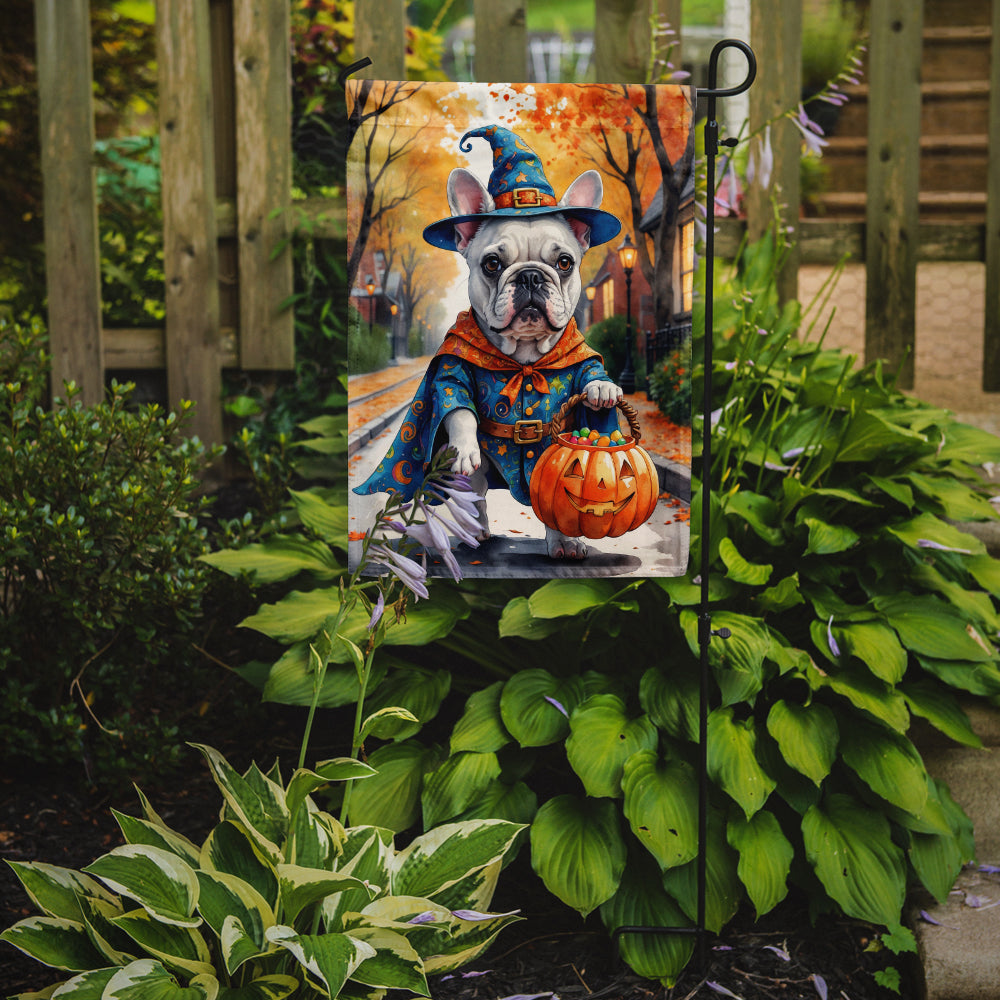White French Bulldog Halloween Trick or Treat Garden Flag