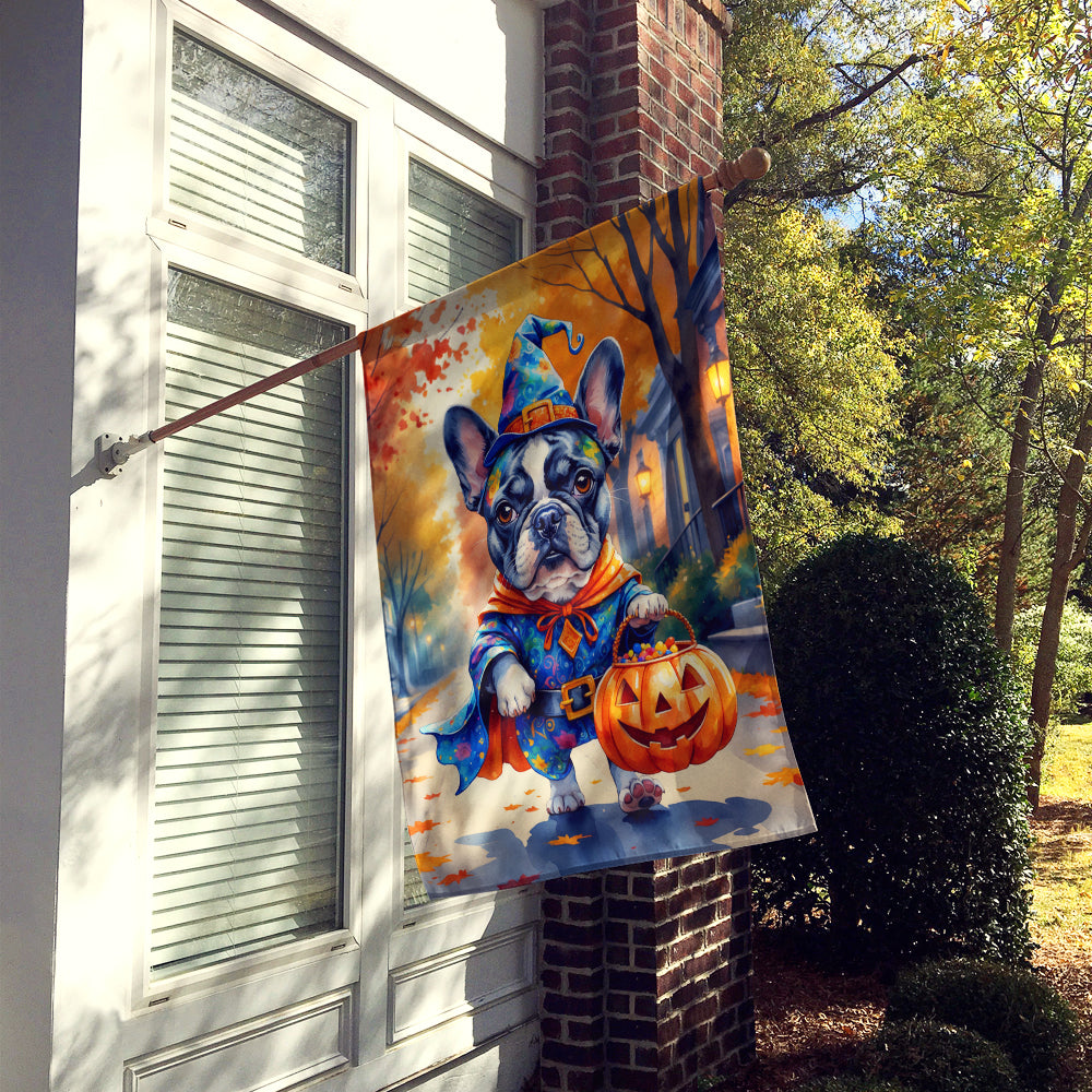 Black White French Bulldog Halloween Trick or Treat House Flag