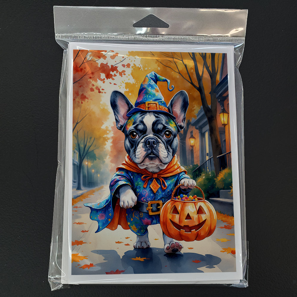 Black White French Bulldog Halloween Trick or Treat Greeting Cards Pack of 8