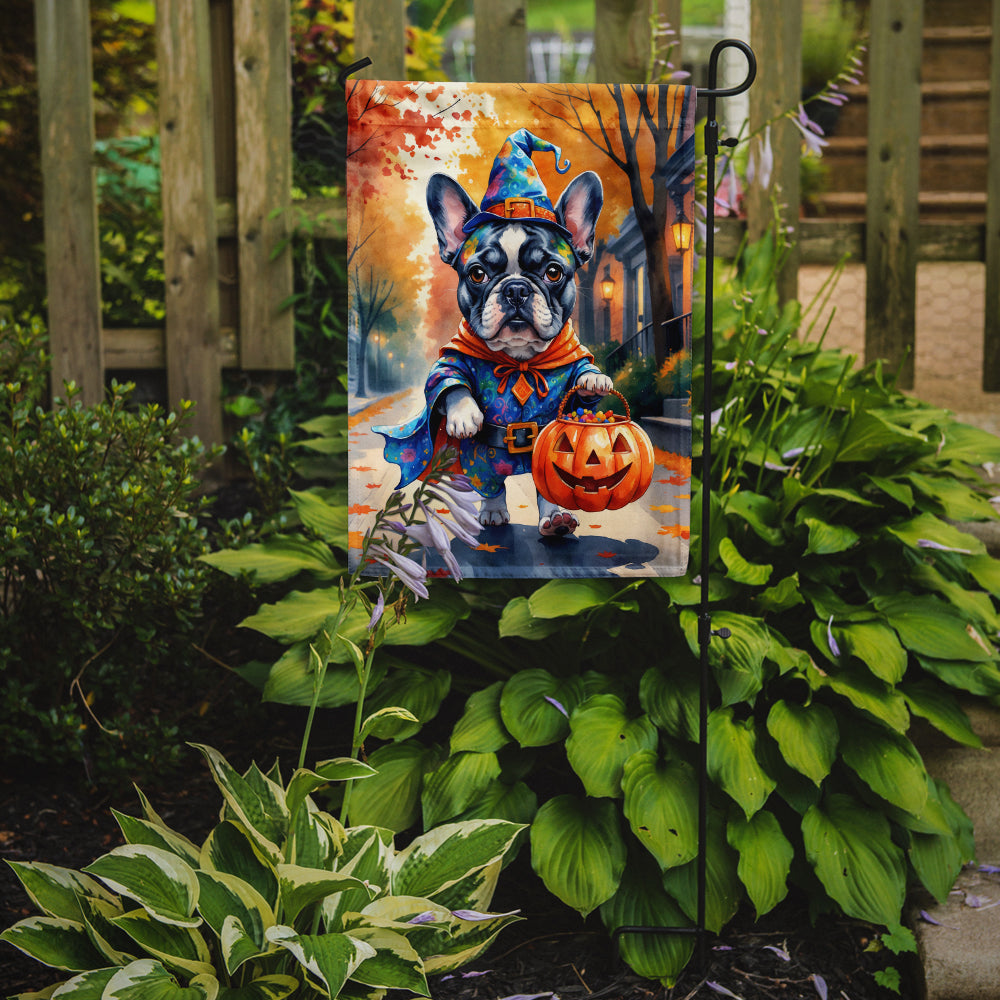 Black White French Bulldog Halloween Trick or Treat Garden Flag