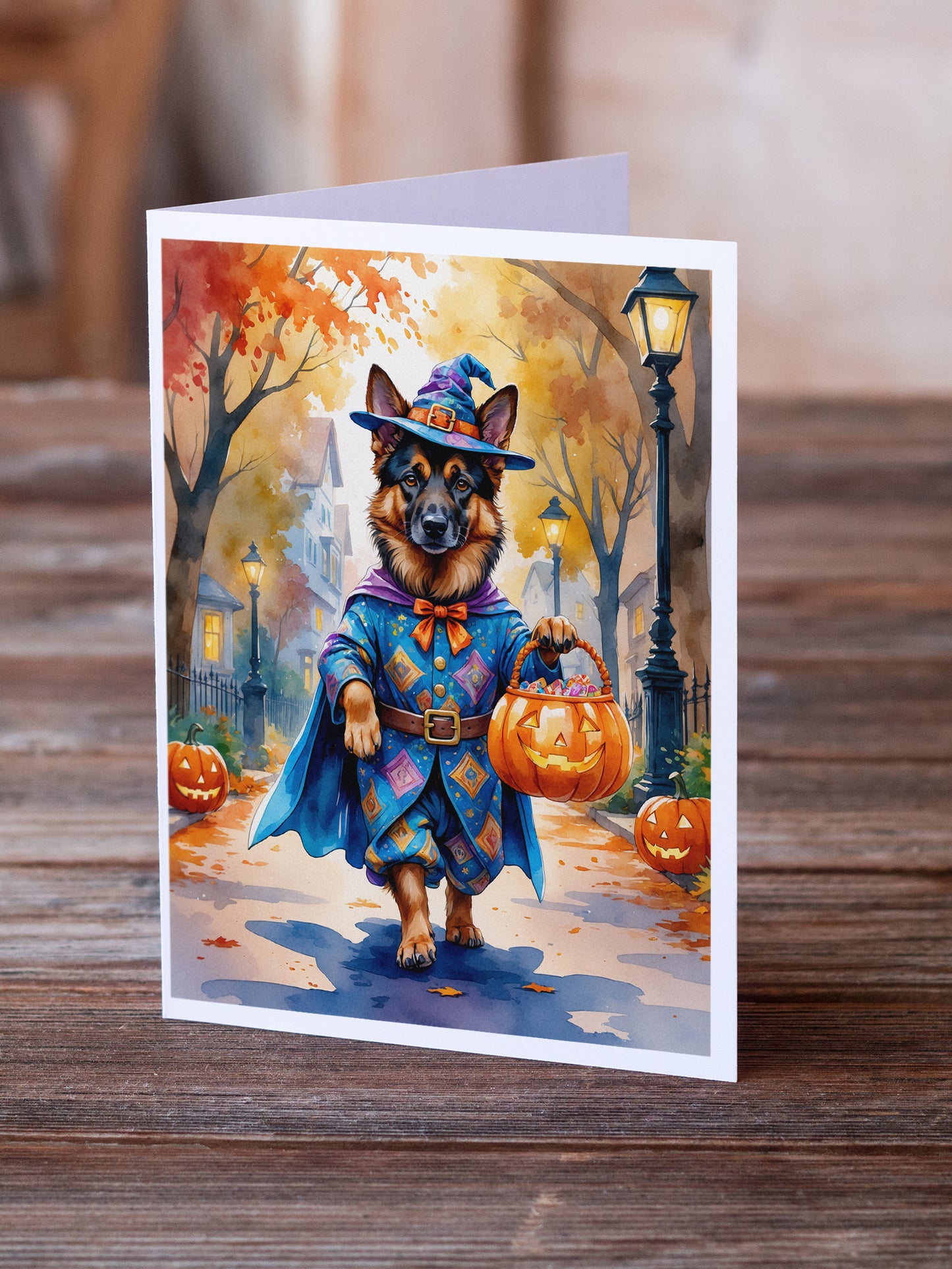 German Shepherd Halloween Trick or Treat Greeting Cards Pack of 8
