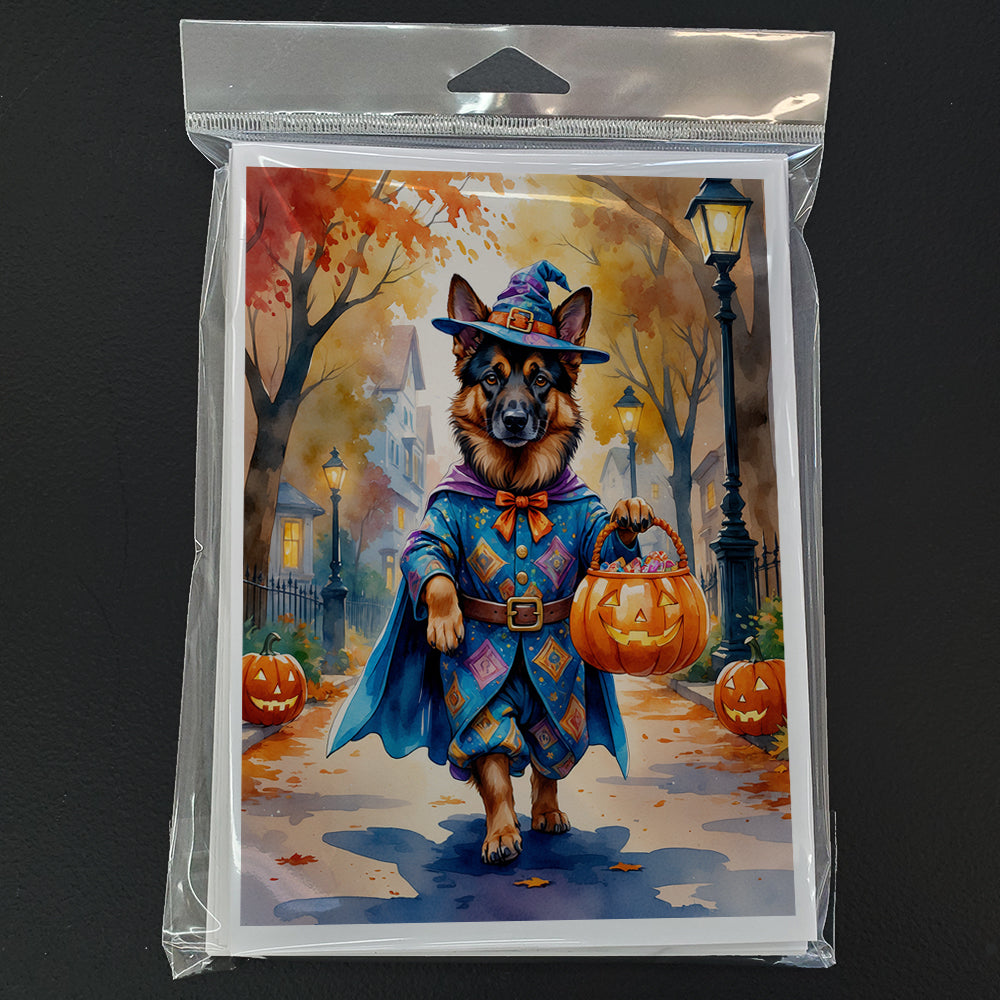 German Shepherd Halloween Trick or Treat Greeting Cards Pack of 8