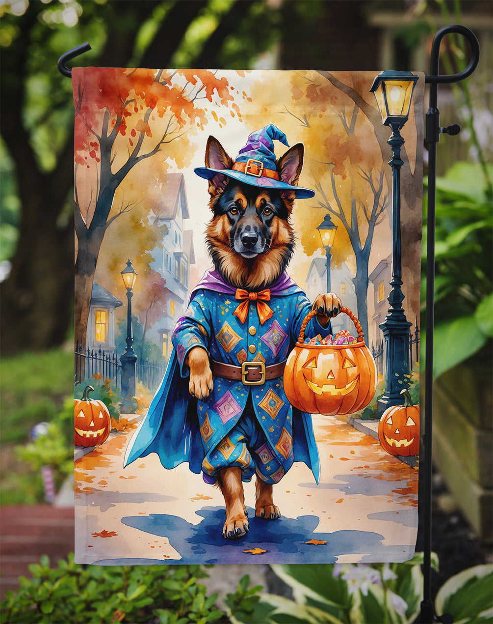German Shepherd Halloween Trick or Treat Garden Flag