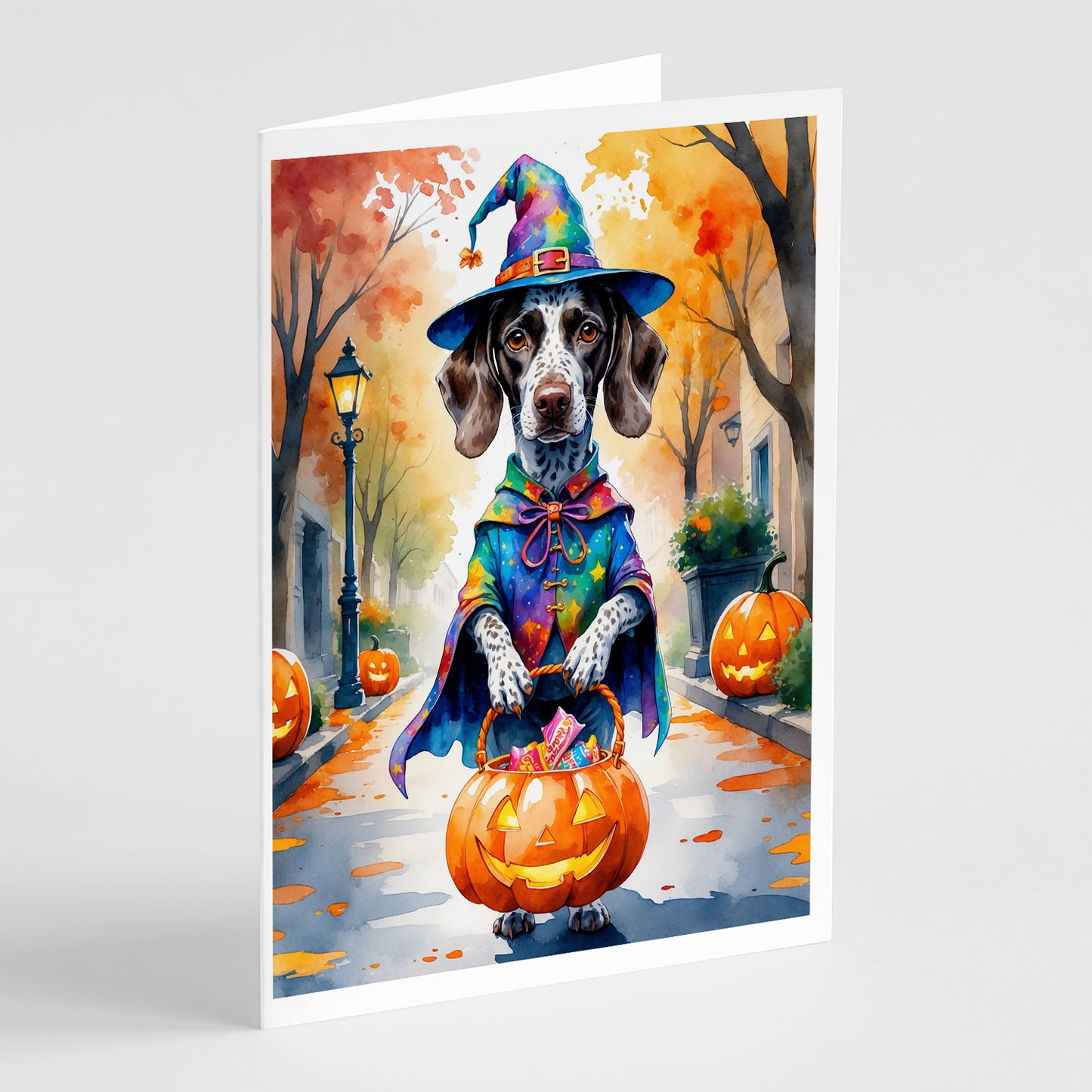 Buy this German Shorthaired Pointer Halloween Trick or Treat Greeting Cards Pack of 8
