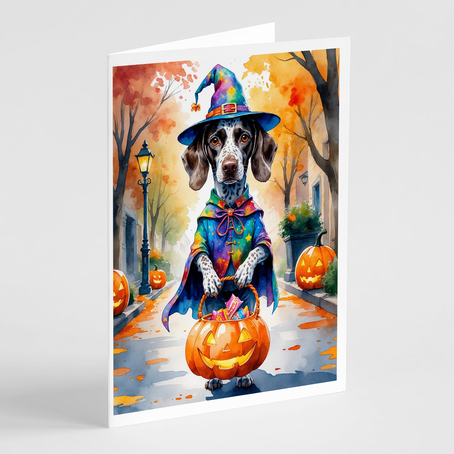 Buy this German Shorthaired Pointer Halloween Trick or Treat Greeting Cards Pack of 8