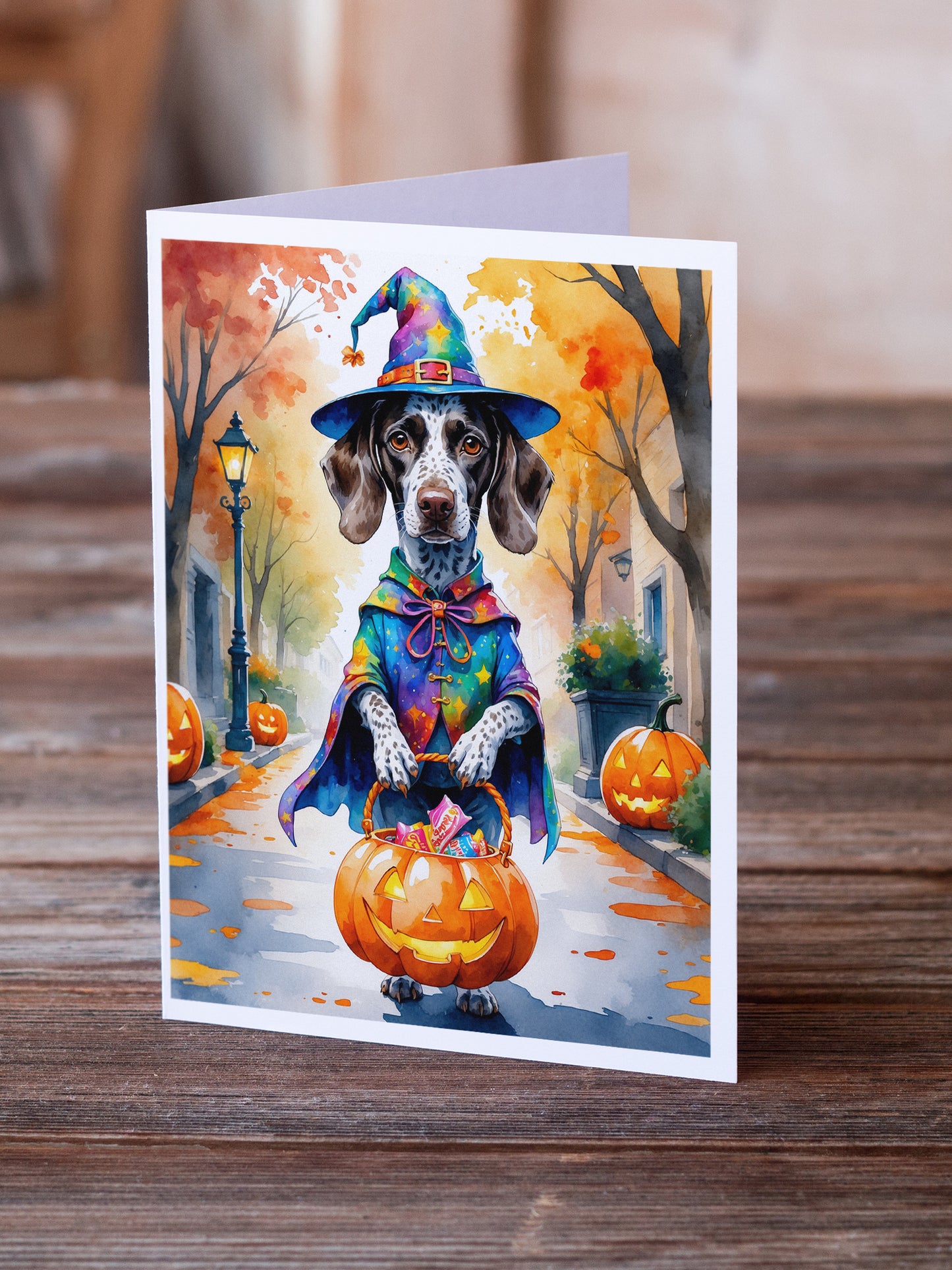German Shorthaired Pointer Halloween Trick or Treat Greeting Cards Pack of 8