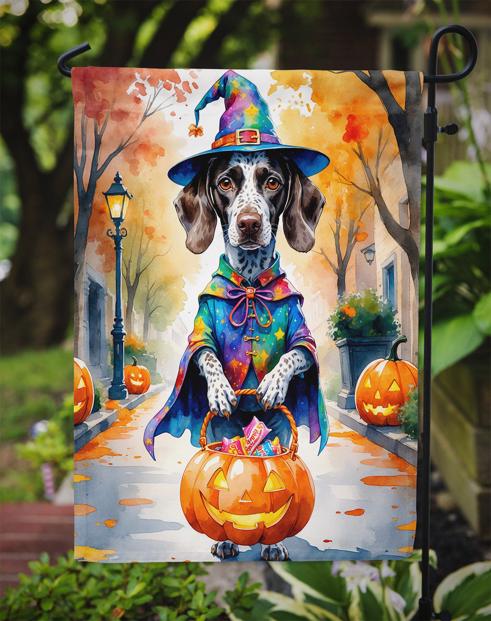 German Shorthaired Pointer Halloween Trick or Treat Garden Flag