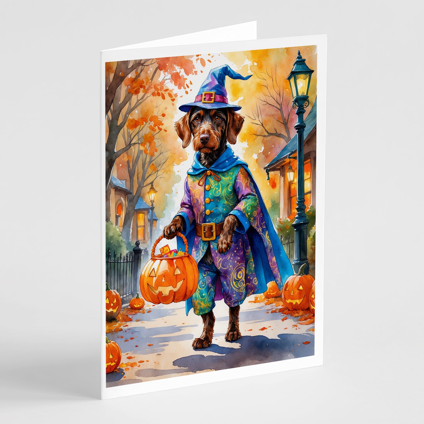 Buy this German Wirehaired Pointer Halloween Trick or Treat Greeting Cards Pack of 8