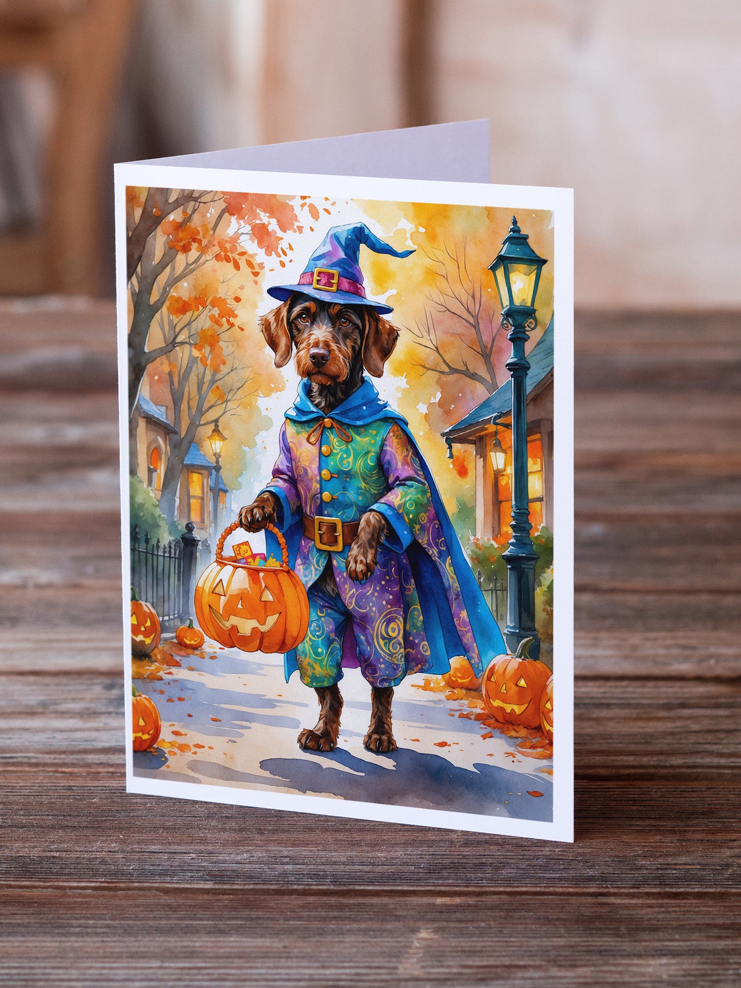 German Wirehaired Pointer Halloween Trick or Treat Greeting Cards Pack of 8