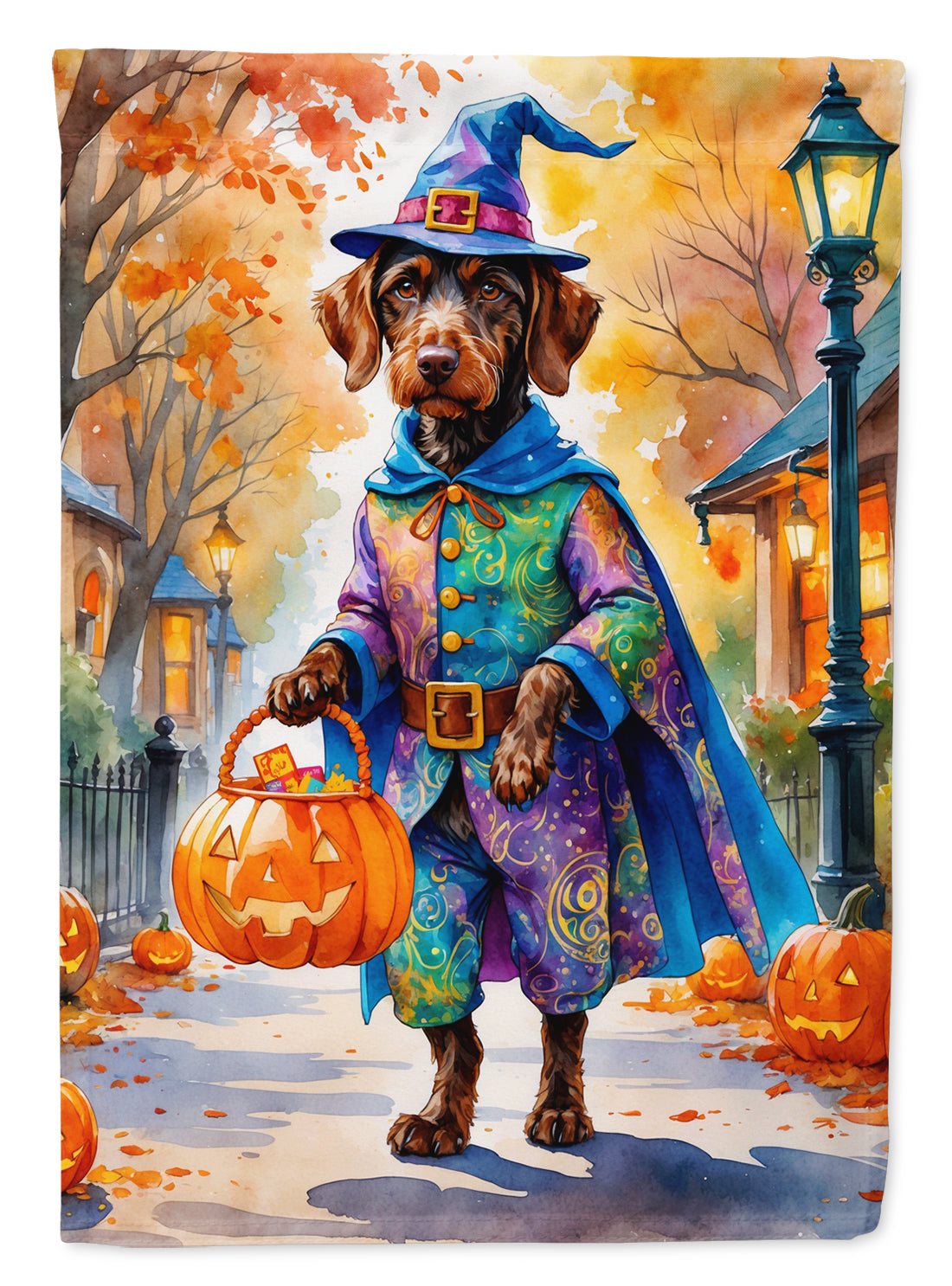 Buy this German Wirehaired Pointer Halloween Trick or Treat Garden Flag