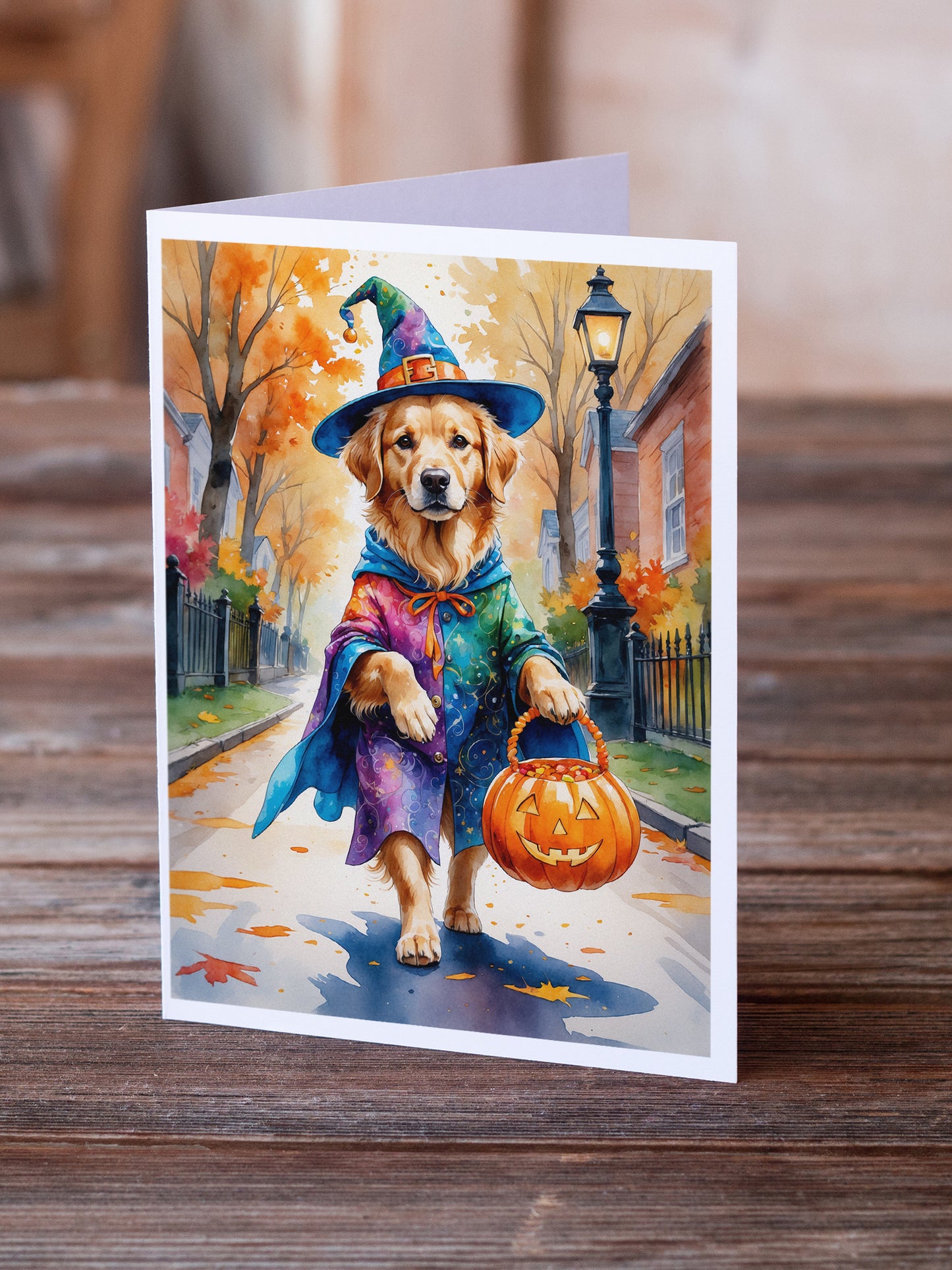 Golden Retriever Halloween Trick or Treat Greeting Cards Pack of 8