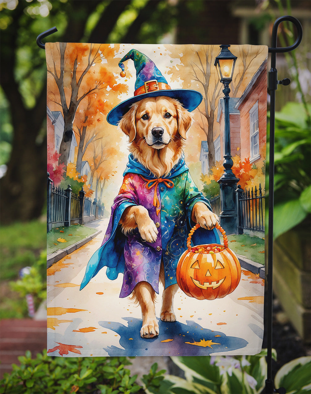 Golden Retriever Halloween Trick or Treat Garden Flag
