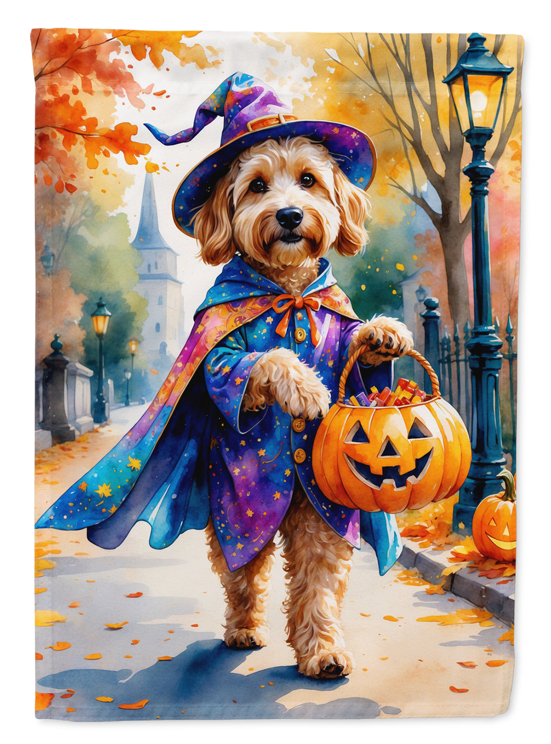 Buy this Goldendoodle Halloween Trick or Treat Garden Flag